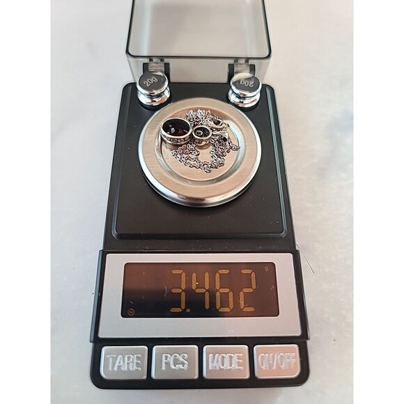 925 Sterling Silver Garnet Pendant Necklace Vintage - Picture 10 of 10